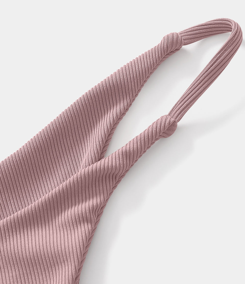 Ribbed Knit Thong Bikini Bottom