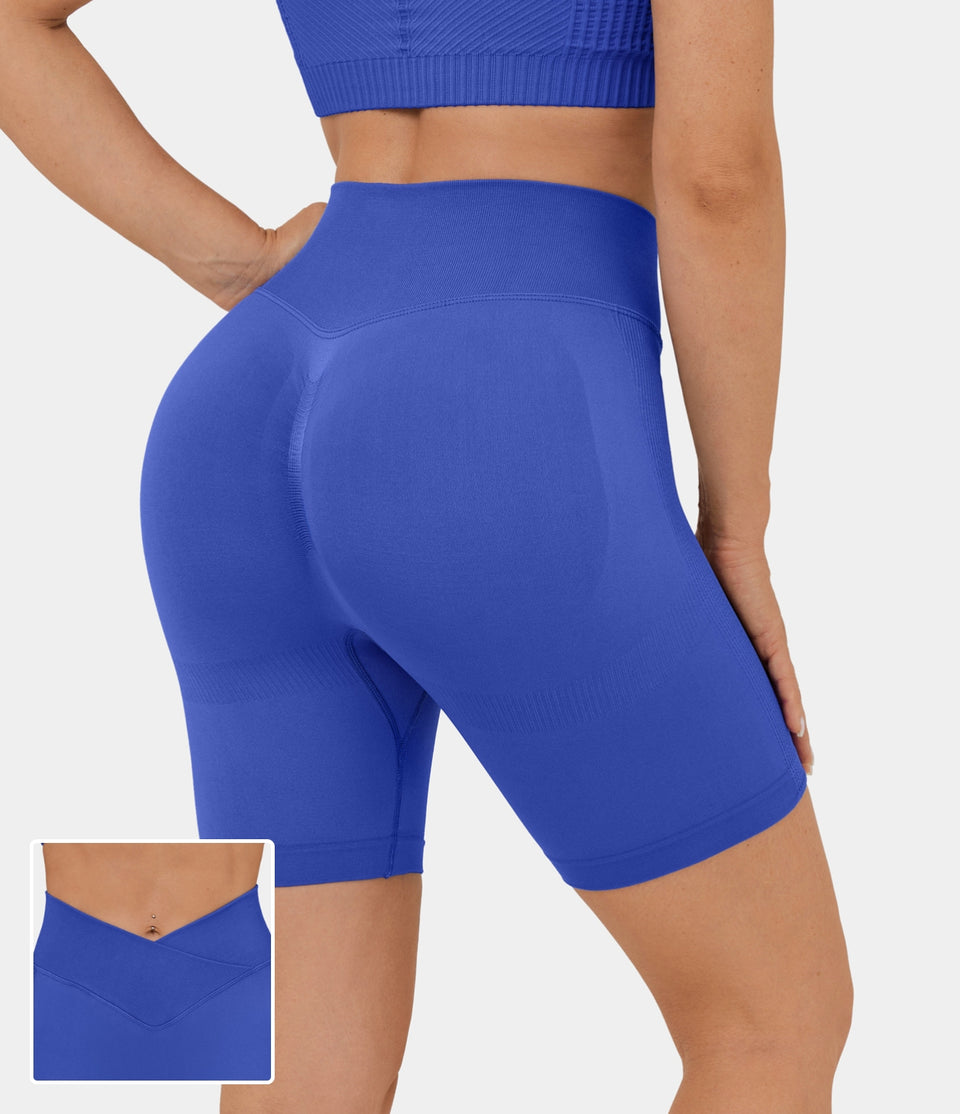 Seamless Flow High Waisted Crossover Ruched Yoga Biker Shorts