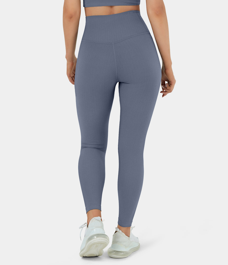 Seamless Flow High Waisted Ribbed Knit 7/8 Leggings