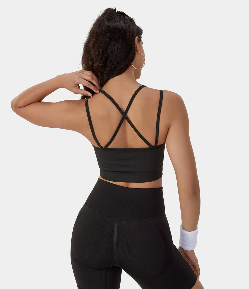 Seamless Flow Low Support Double Straps Backless Crisscross Ruched Sports Bra