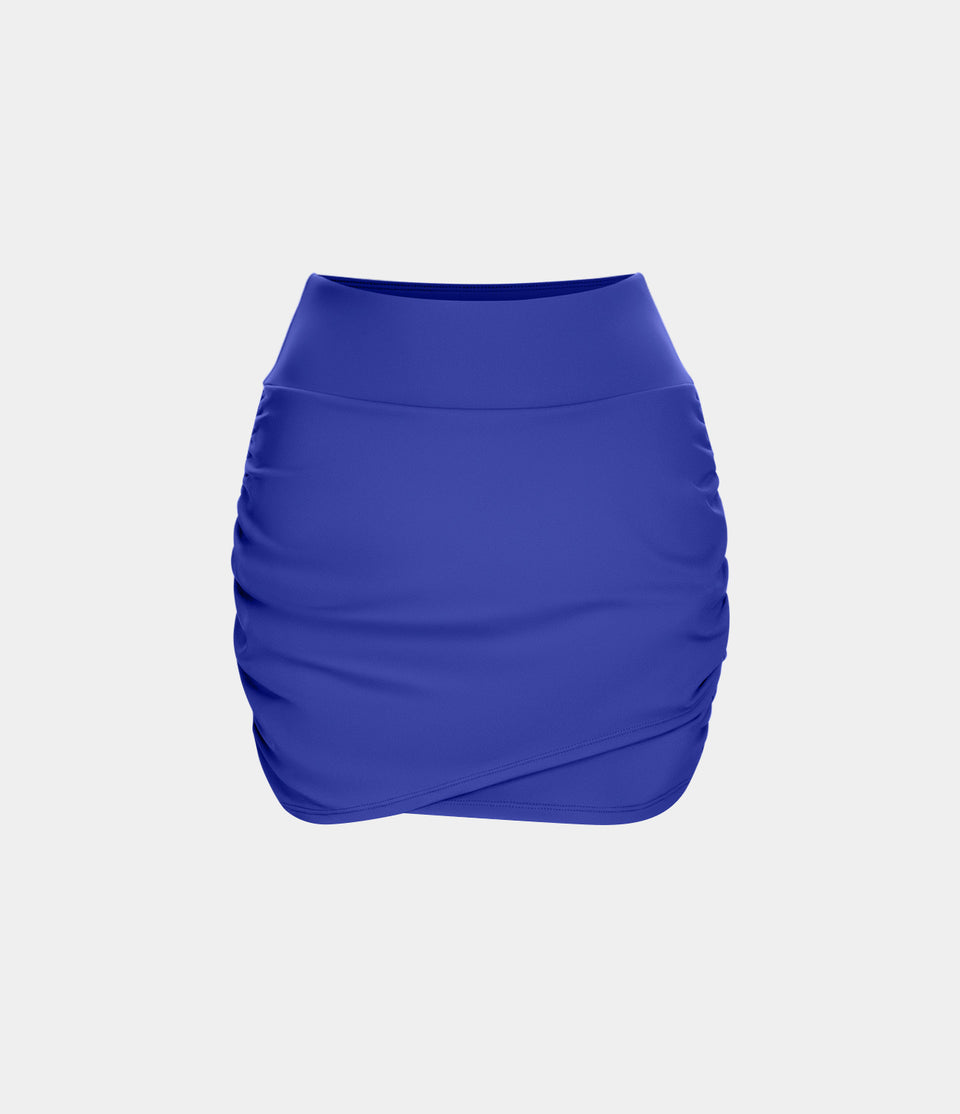 High Waisted Bodycon Side Pocket 2-in-1 Mini Ruched Casual Skirt