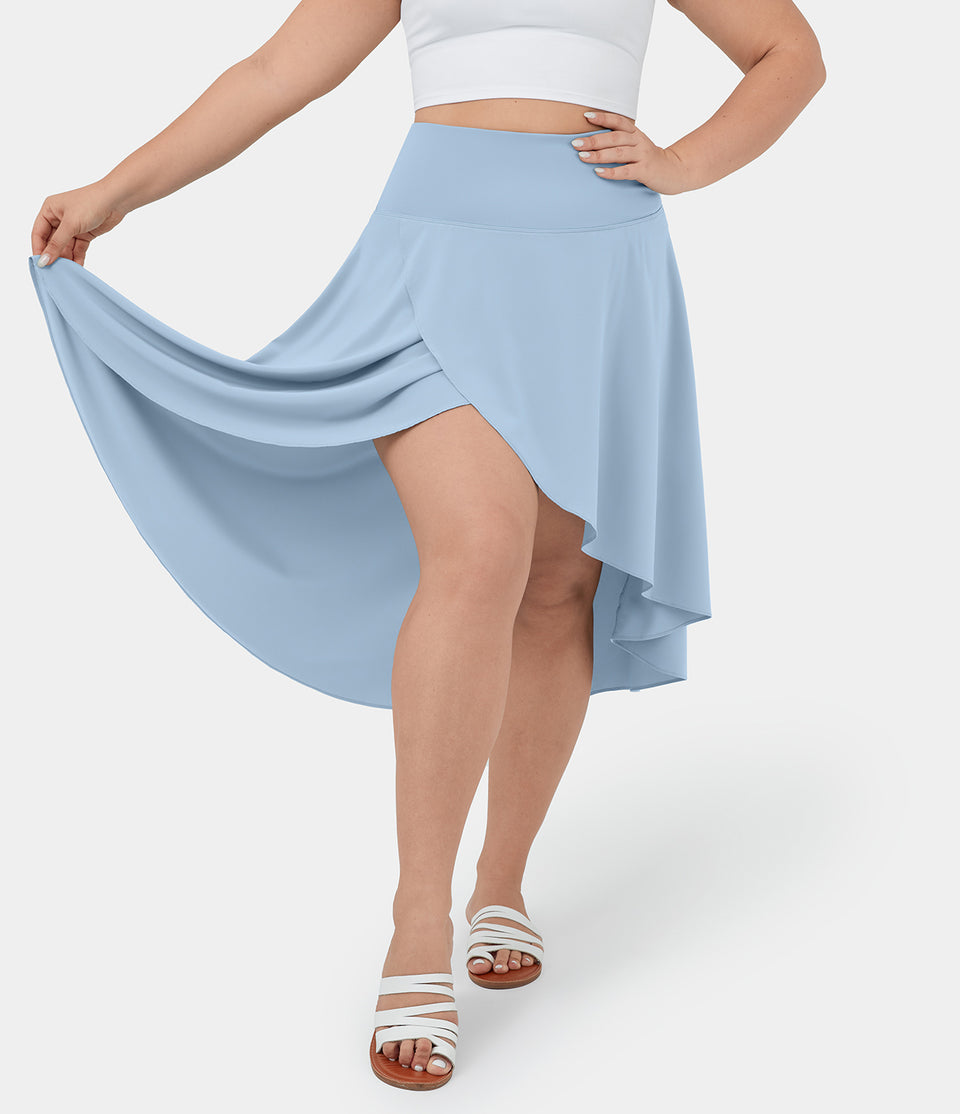 Breezeful™ High Waisted Asymmetric Ruffle High Low Flowy 2-in-1 Quick Dry Dance Plus Size Skirt