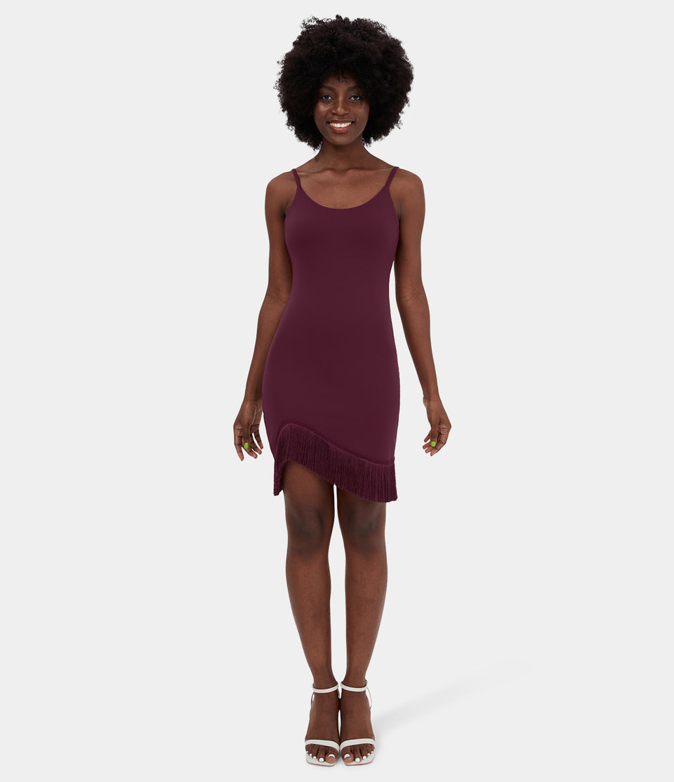 Softlyzero™ Airy Adjustable Strap Backless Asymmetric Fringe Hem Bodycon Mini Cool Touch Dance Dress