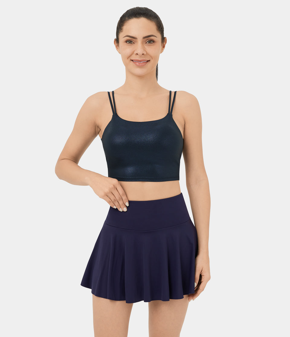 Softlyzero™ Faux Leather Double Straps Backless Twisted Foil Print Stretchy Cropped Yoga Tank Top