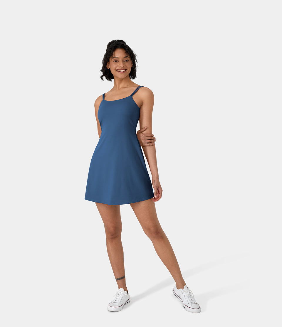 Softlyzero™ Plush Double Straps Backless Twisted 2-Piece Pocket Slip Dance Active Dress-UPF50+