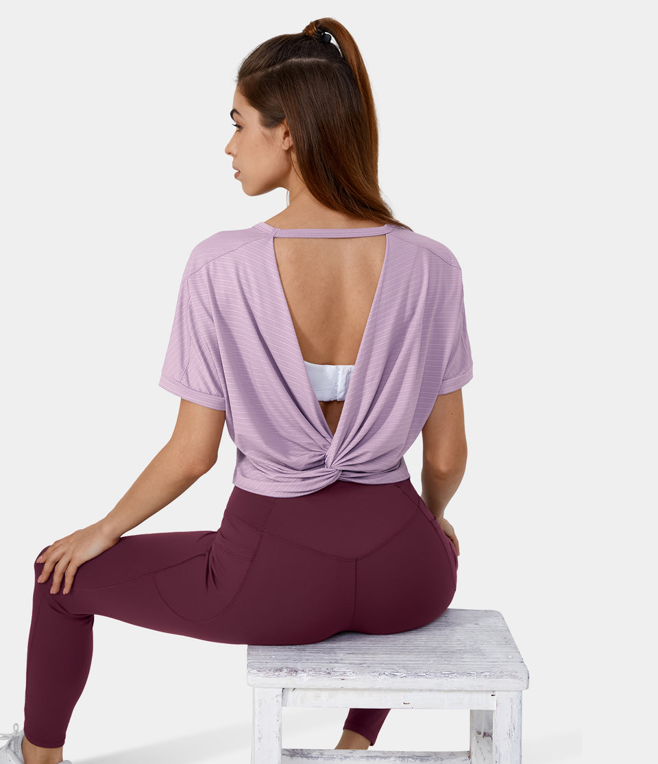 Short Sleeve Twisted Cut Out Yoga Sports Top