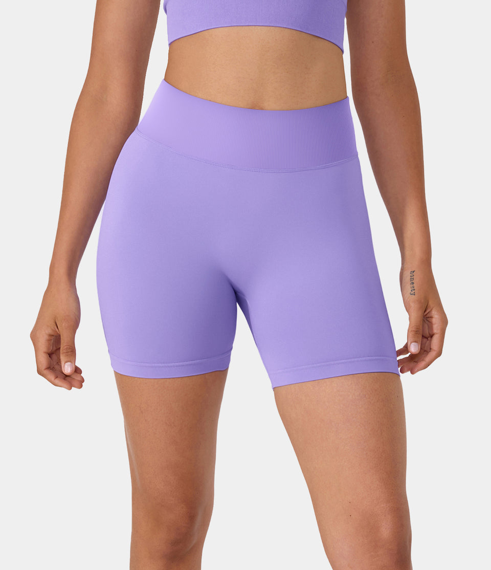 Seamless Flow Mid Rise Ruched Yoga Biker Shorts