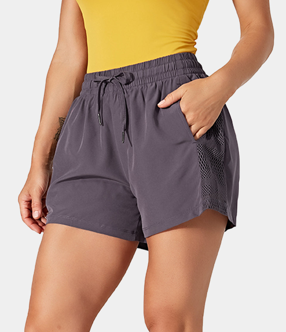 High Waisted Side Pocket Contrast Mesh 2-in-1 Shorts