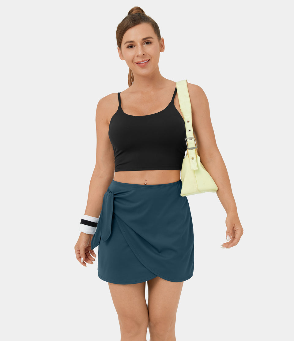 High Waisted Tie Side 2-in-1 Side Pocket A Line Mini Golf Skirt