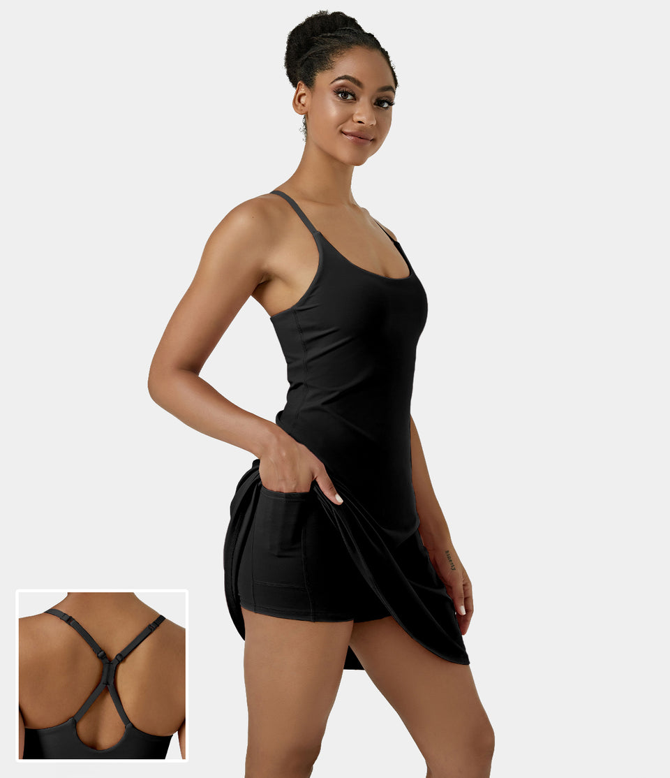 Softlyzero™ Airy Backless Cut Out Adjustable Strap 2-in-1 Pocket Cool Touch Longer Yoga Active Dress-UPF50+