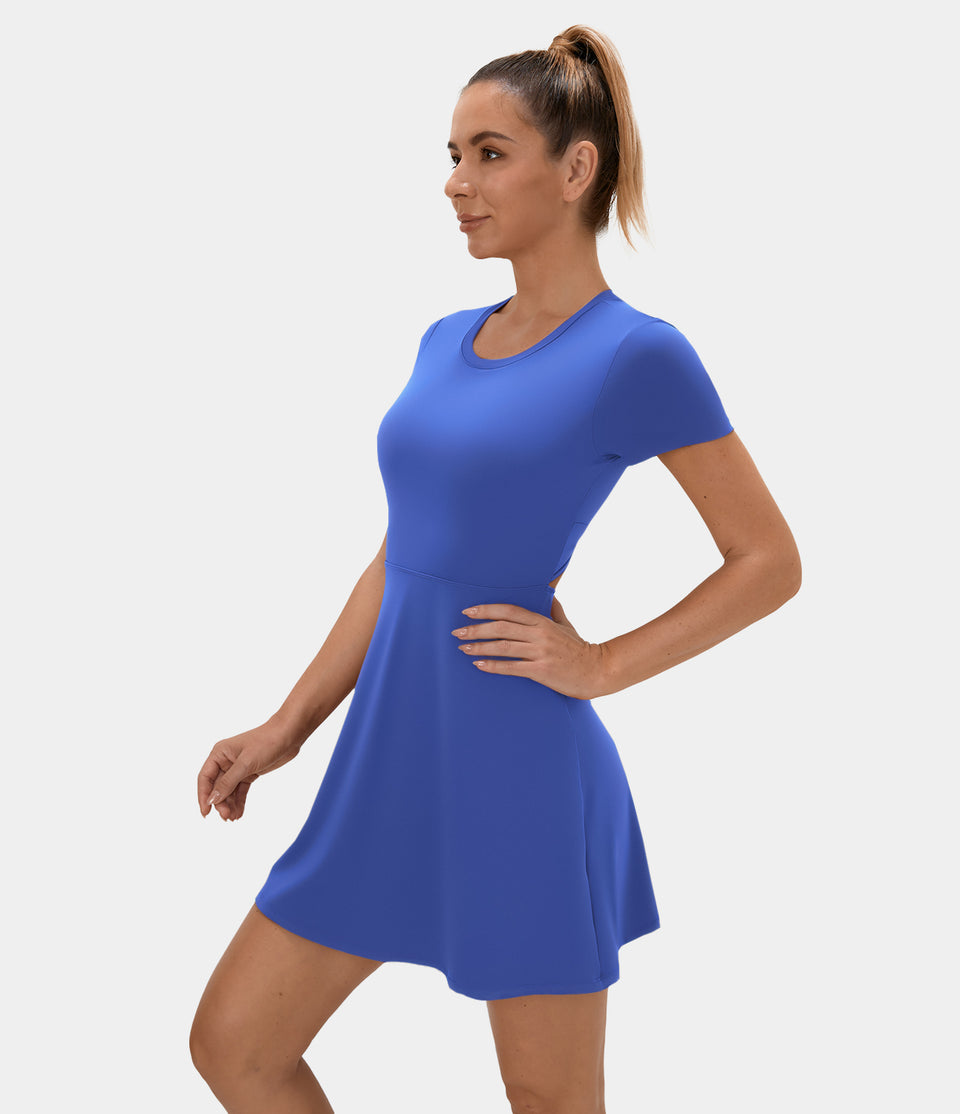Backless Twisted Cut Out Flare Mini Dance Active Dress