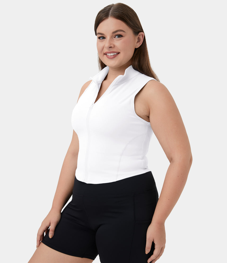 Mock Neck Zip Front Sleeveless Cropped Plus Size Golf Tank Top