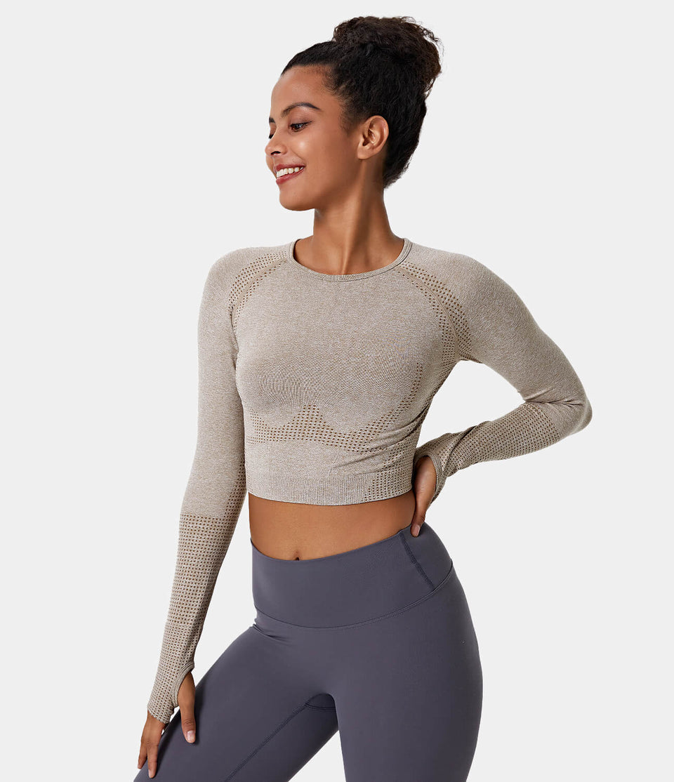 Seamless Flow Breathable Thumb Hole Cropped Sports Top