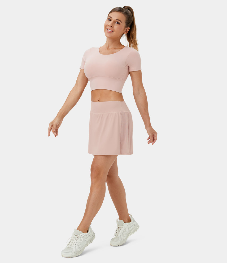 High Waisted 2-in-1 Back & Side Pocket Tennis Skirt