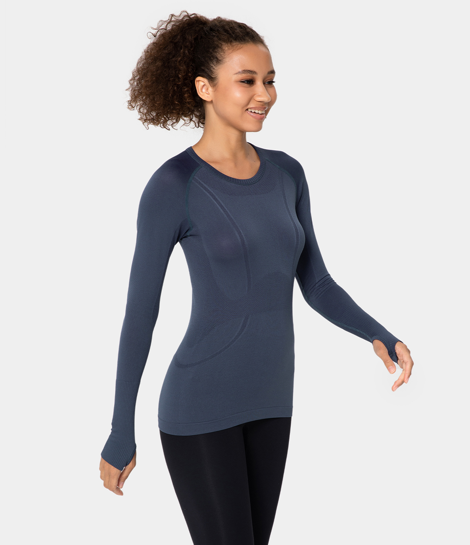 Breathable Round Neck Thumb Hole Sports Top