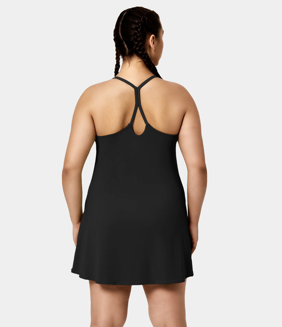 Everyday Softlyzero™ Airy Backless 2-in-1 Side Pocket Cool Touch Plus Size Mini Dress-Euphoria Air-UPF50+