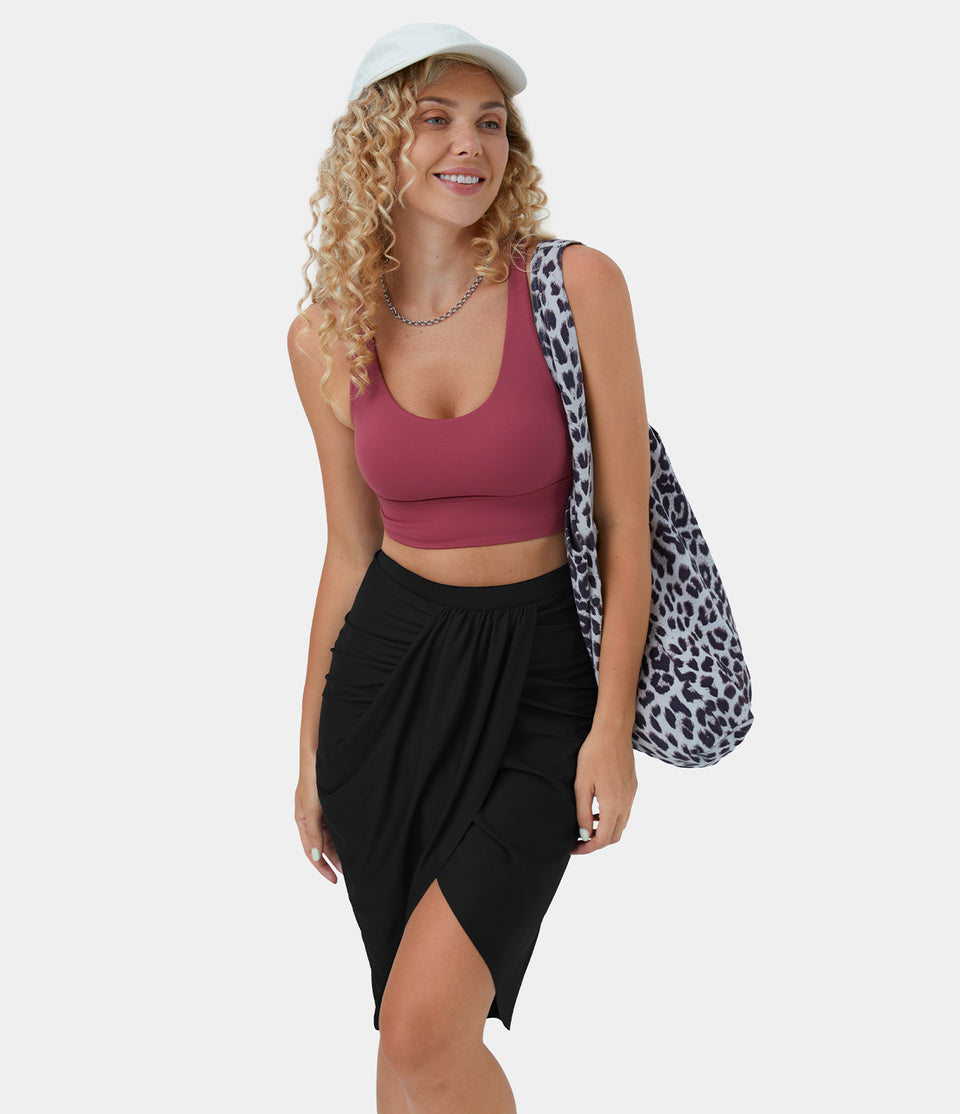 High Waisted Draped Asymmetric 2-in-1 Pocket Casual Skirt