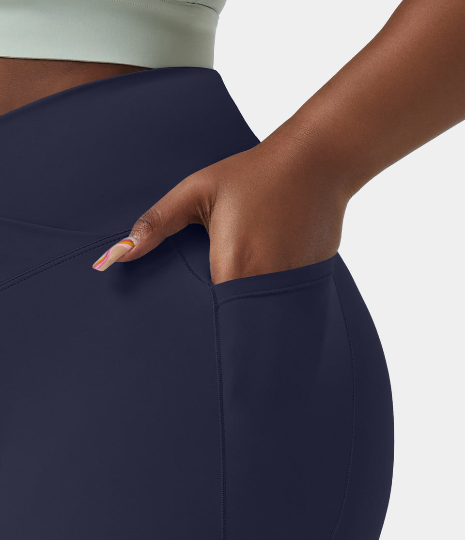 Softlyzero™ High Waisted Crossover Side Pocket Plain Plus Size Full Length Leggings-UPF50+