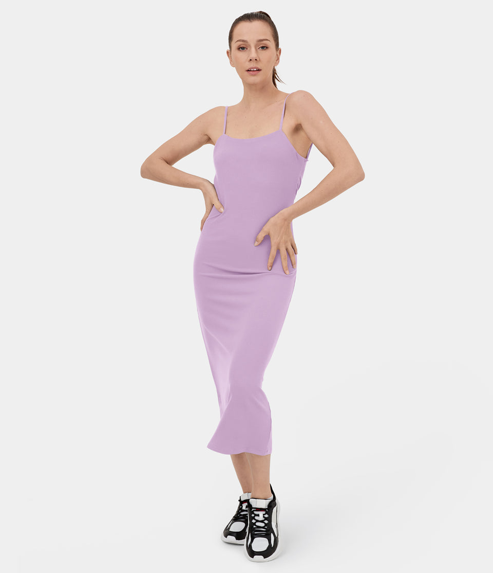 Ribbed Knit Backless Twisted Bodycon Midi Casual Dress