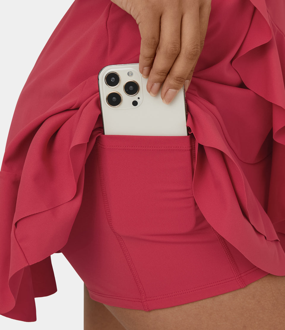 Backless V Neck Sleeveless Tie Side Ruffle 2-piece Side Pocket Flowy Casual Mini Dress