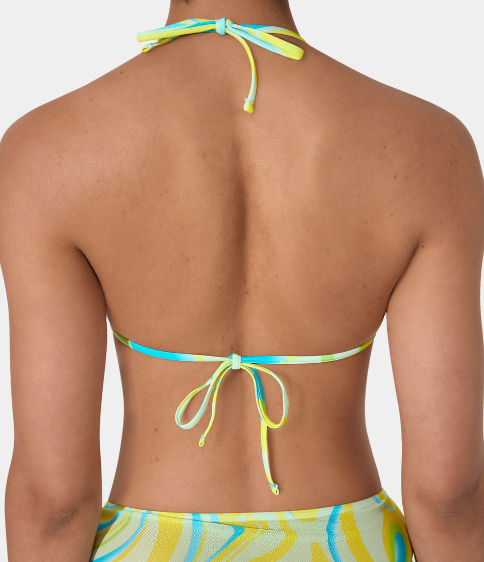 Geometric Print Tie Back Side Drawstring 3-Piece Swimsuit