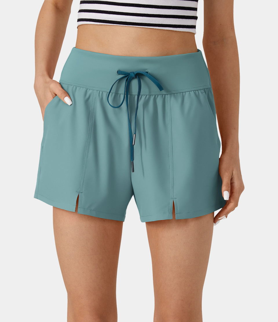 Breezeful™ High Waisted Drawstring Side Pocket Split Quick Dry Casual Shorts 3''