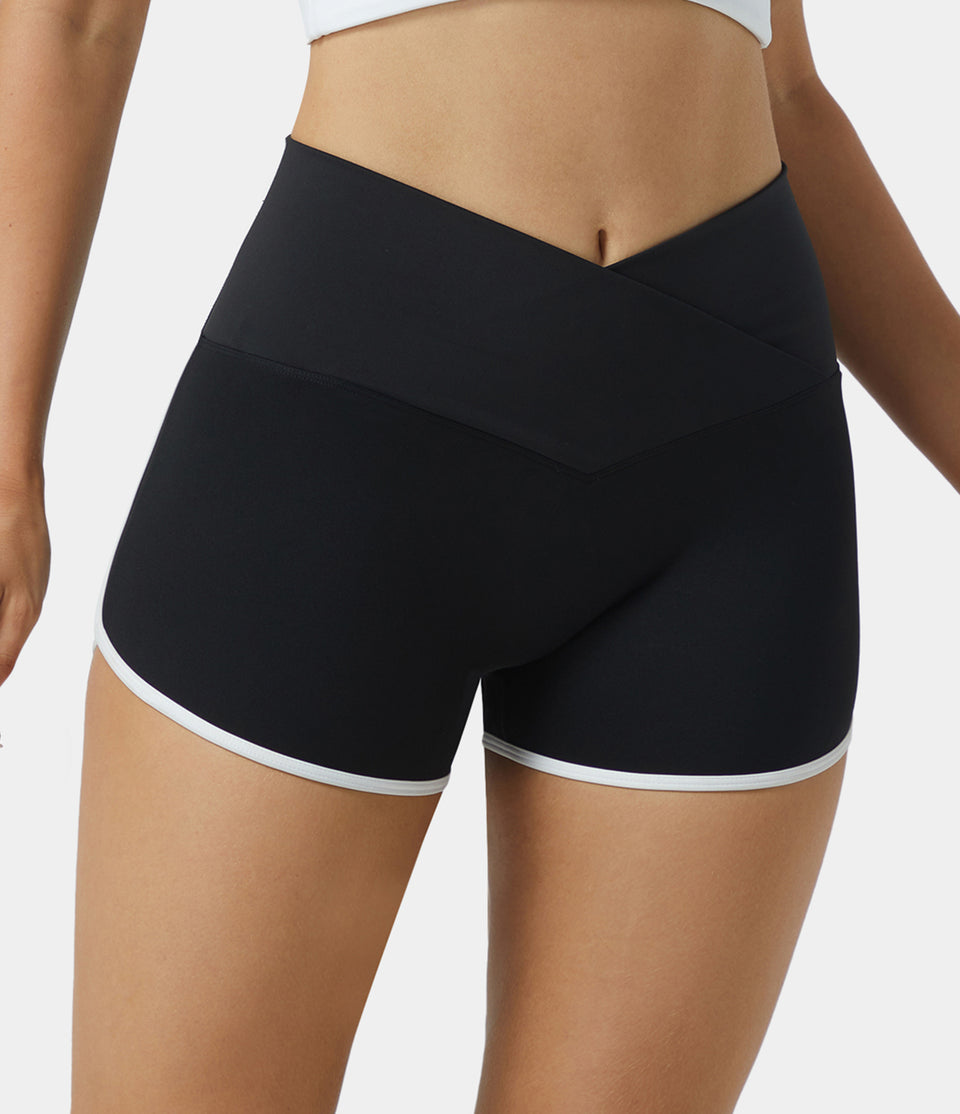 Softlyzero™ Airy High Waisted Crossover Color Block Butt Lifting Cool Touch Shorts 2.5''-UPF50+