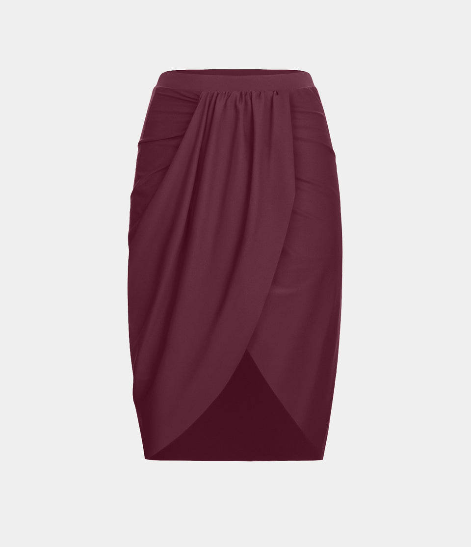 High Waisted Draped Asymmetric 2-in-1 Pocket Casual Skirt