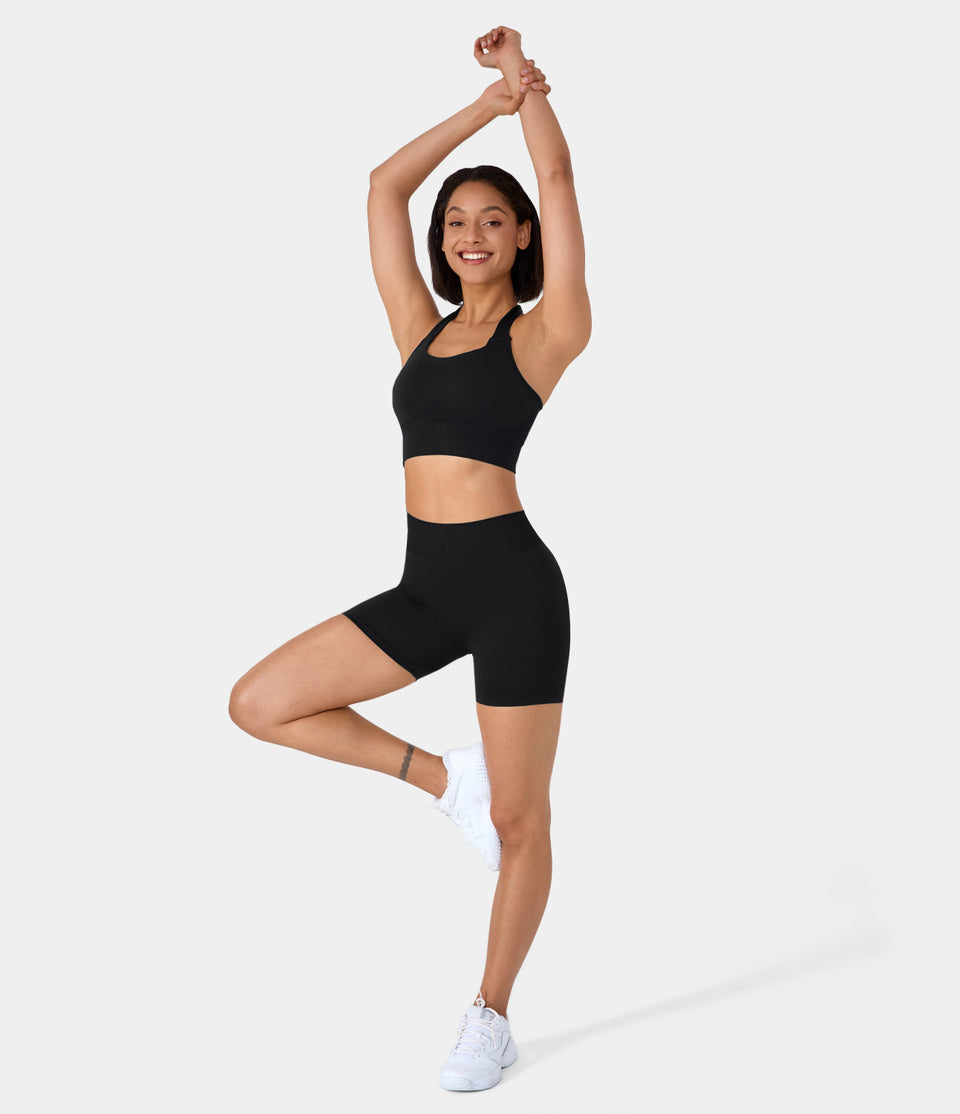 Seamless Flow Low Support Halter Tie Back Yoga Sports Bra