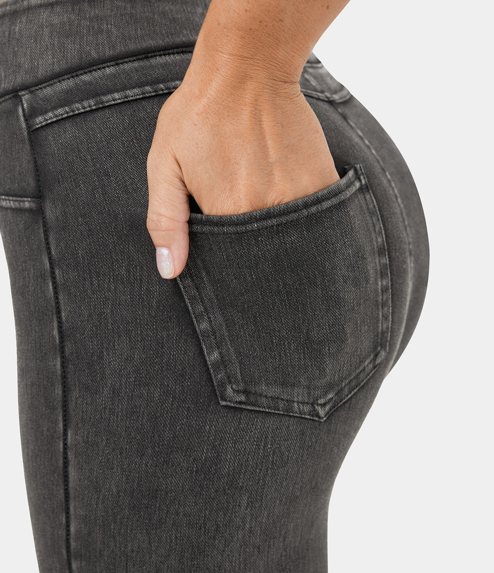 HalaraMagic™ High Waisted Back Side Pocket Stretchy Knit Denim Fleece Casual Leggings
