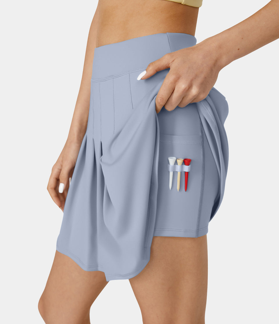 High Waisted 2-in-1 Pocket Mini Pleated Golf Skirt-Golf Tee Pocket