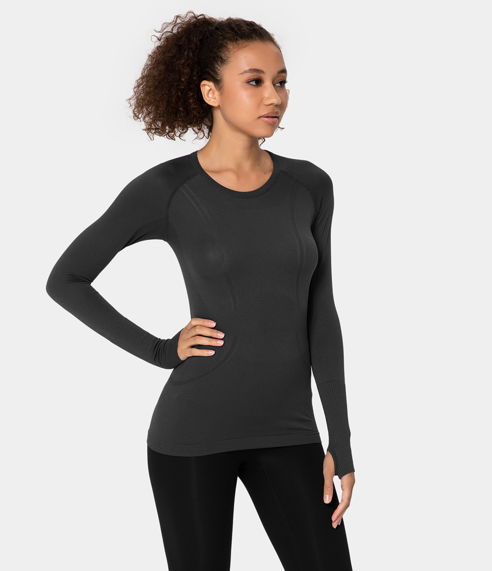 Breathable Round Neck Thumb Hole Sports Top