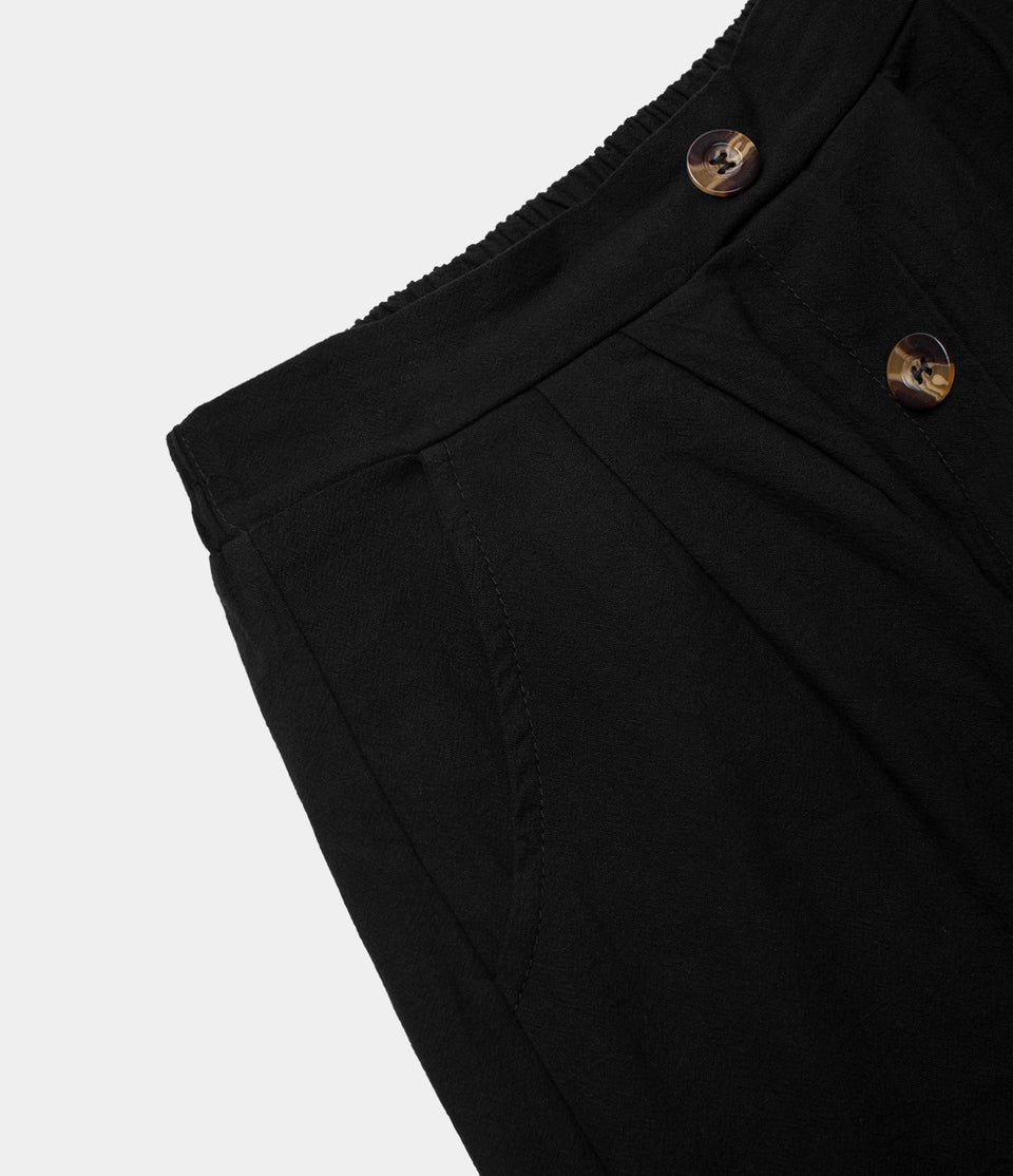 High Waisted Side Pocket Button A Line Midi Casual Linen-Feel Skirt