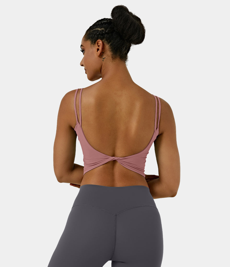 Double Straps Backless Twisted Cropped Yoga Tank Top
