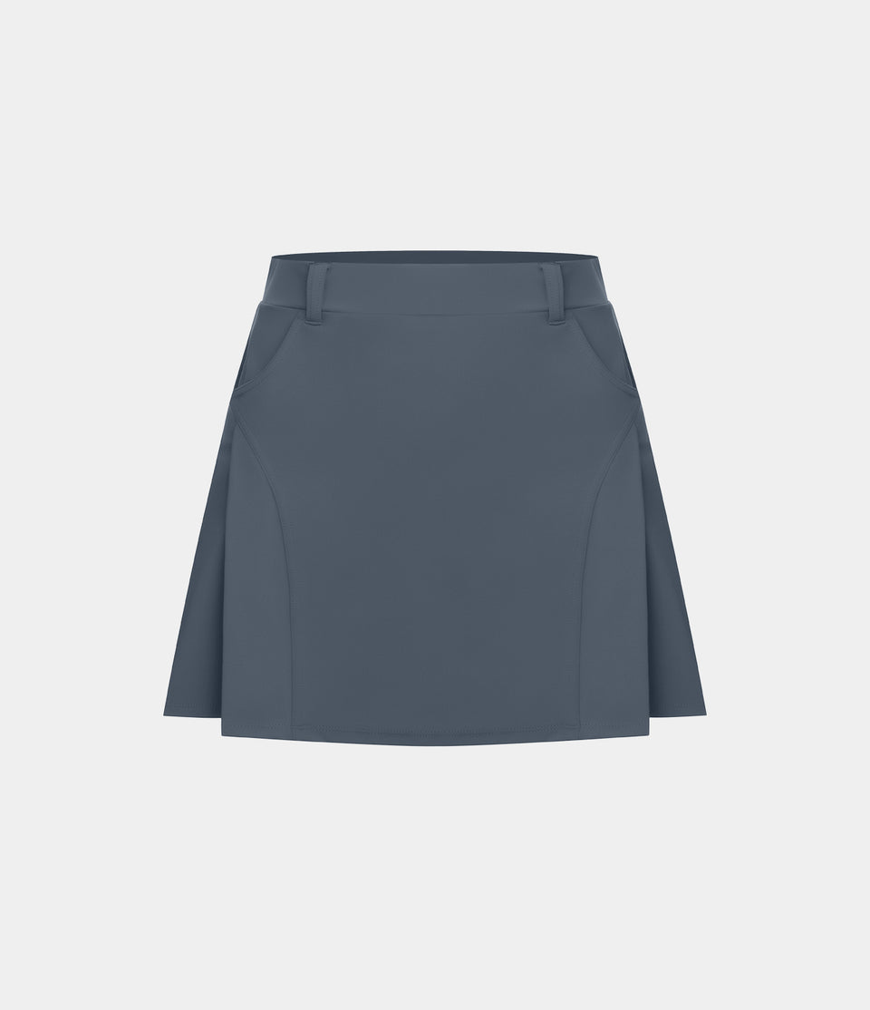 High Waisted 2-in-1 Side Pocket A Line Mini Golf Skirt-Golf Tee Pocket