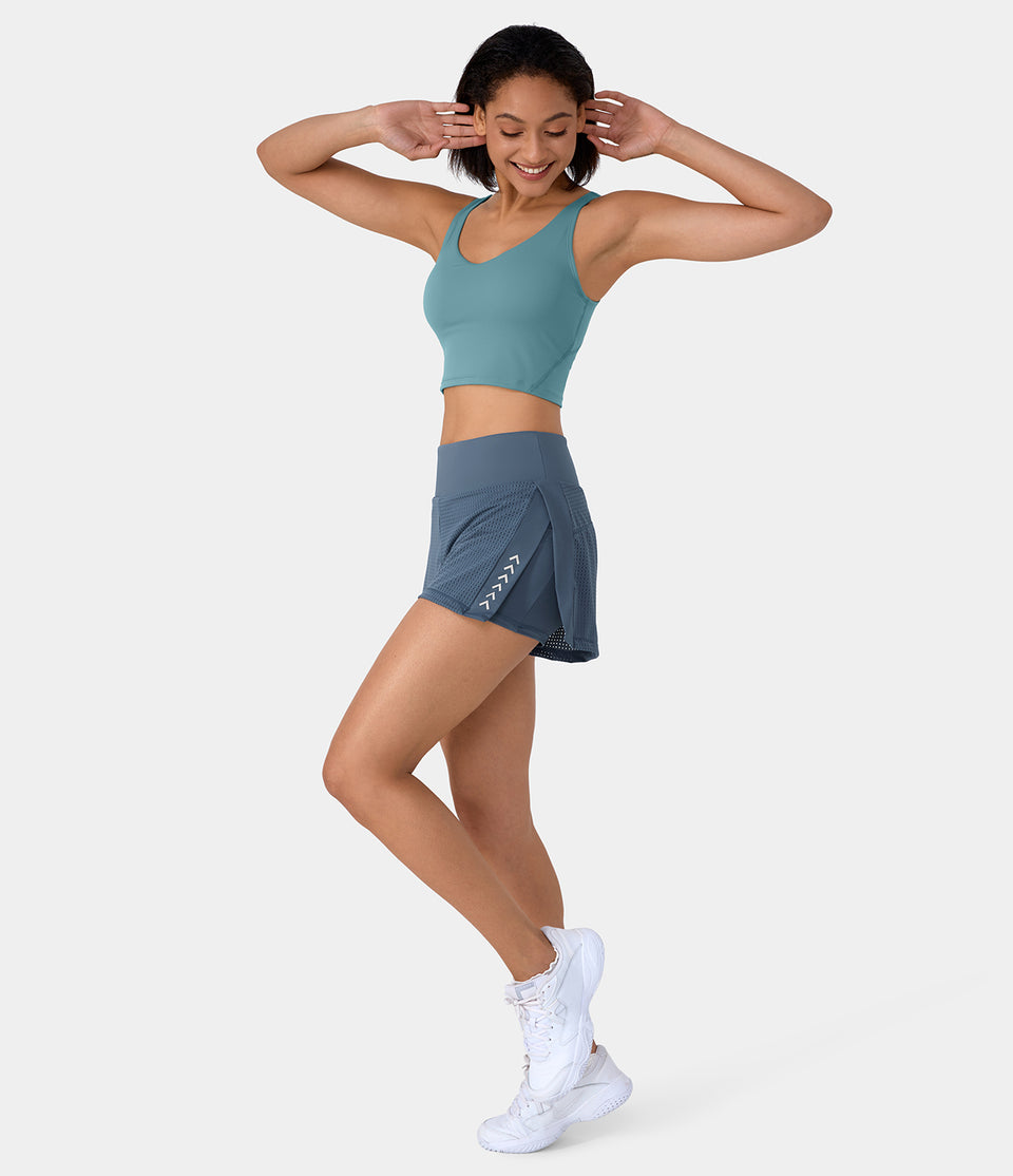 High Waisted Mesh Split Hem Side Pocket 2-in-1 Yoga Shorts 2''