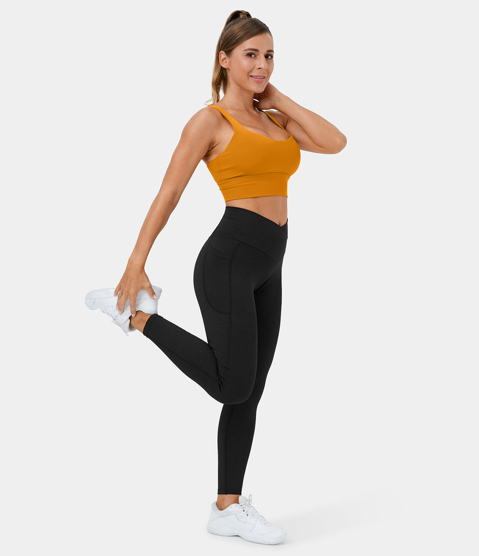 Crossover Side Pocket Stretchy Denim Print Yoga Leggings