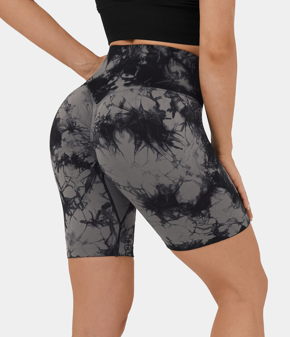 Seamless Flow High Waisted Ruched Tie Dye Yoga Biker Shorts