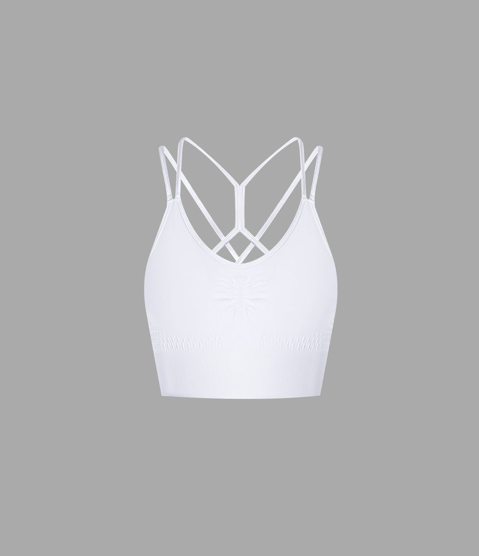 Seamless Flow Low Support Ruched Double Straps Backless Crisscross Sports Bra