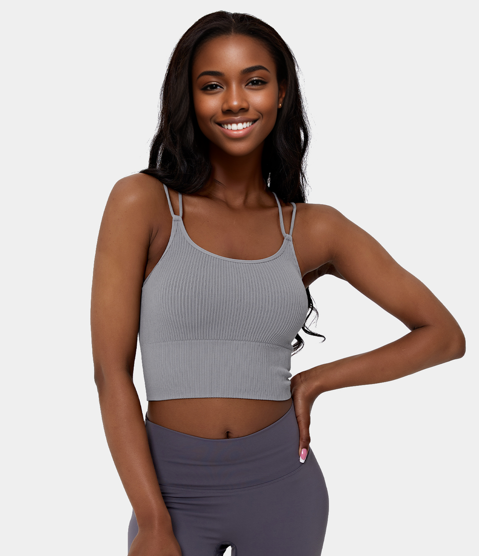 Seamless Flow Double Straps V Back Cropped Running Cami Top