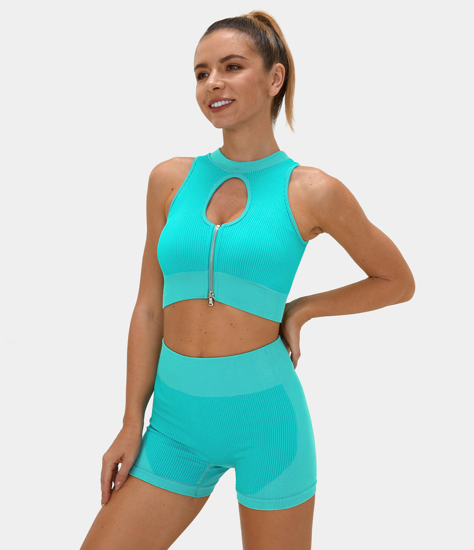 Seamless Flow Zip Front Cut Out Cropped Yoga Tank Top