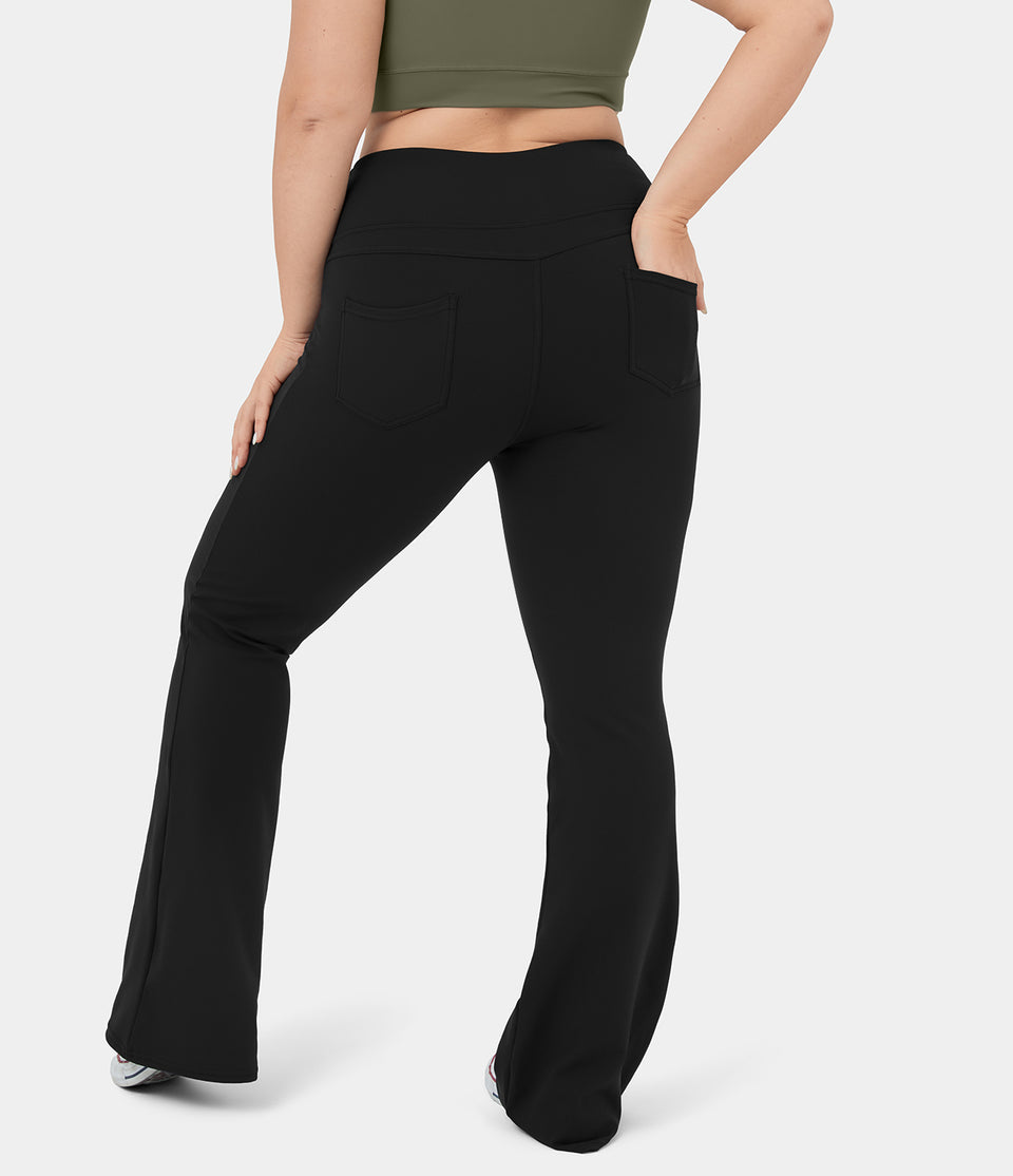 High Waisted Back Pocket Flare Yoga Plus Size Leggings