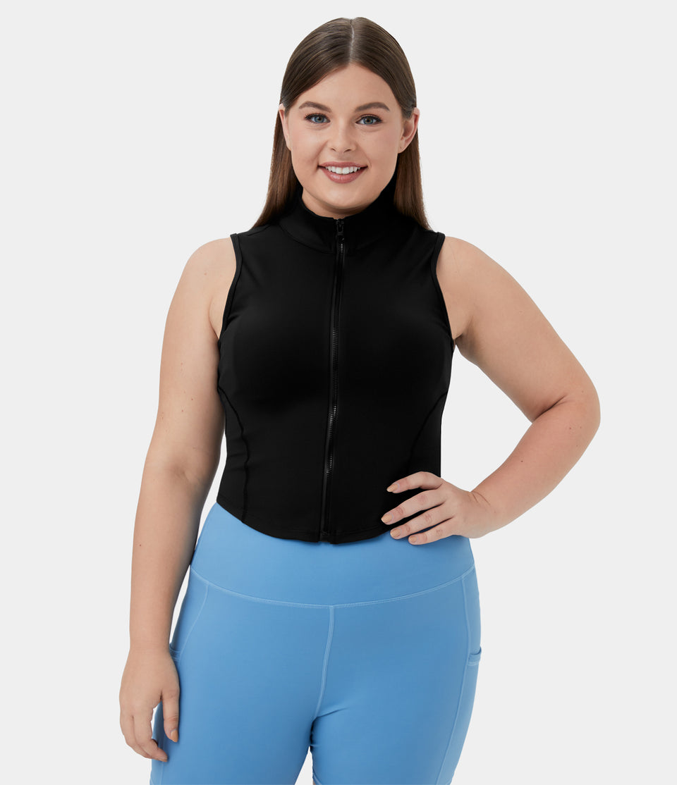 Mock Neck Zip Front Sleeveless Cropped Plus Size Golf Tank Top