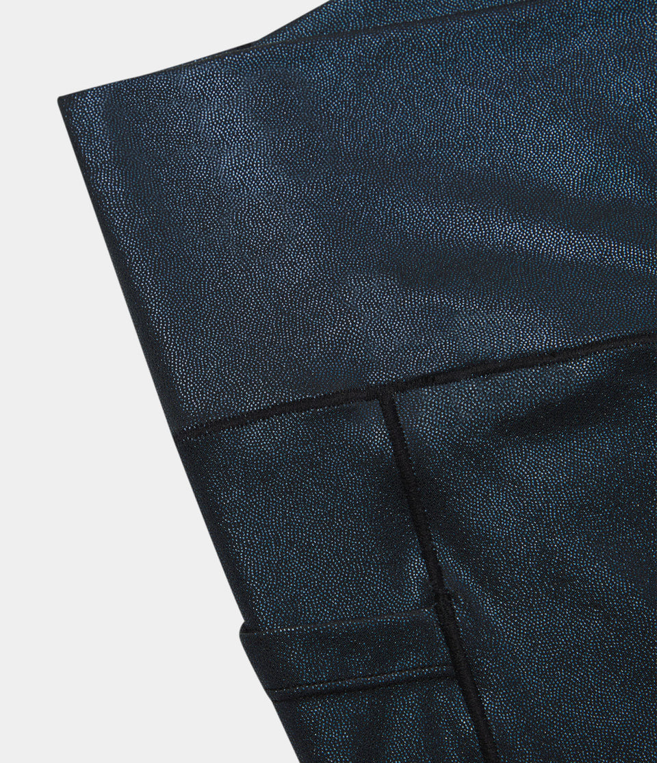 Softlyzero™ Faux Leather Crossover Pocket Foil Print Stretchy Casual 7/8 Leggings