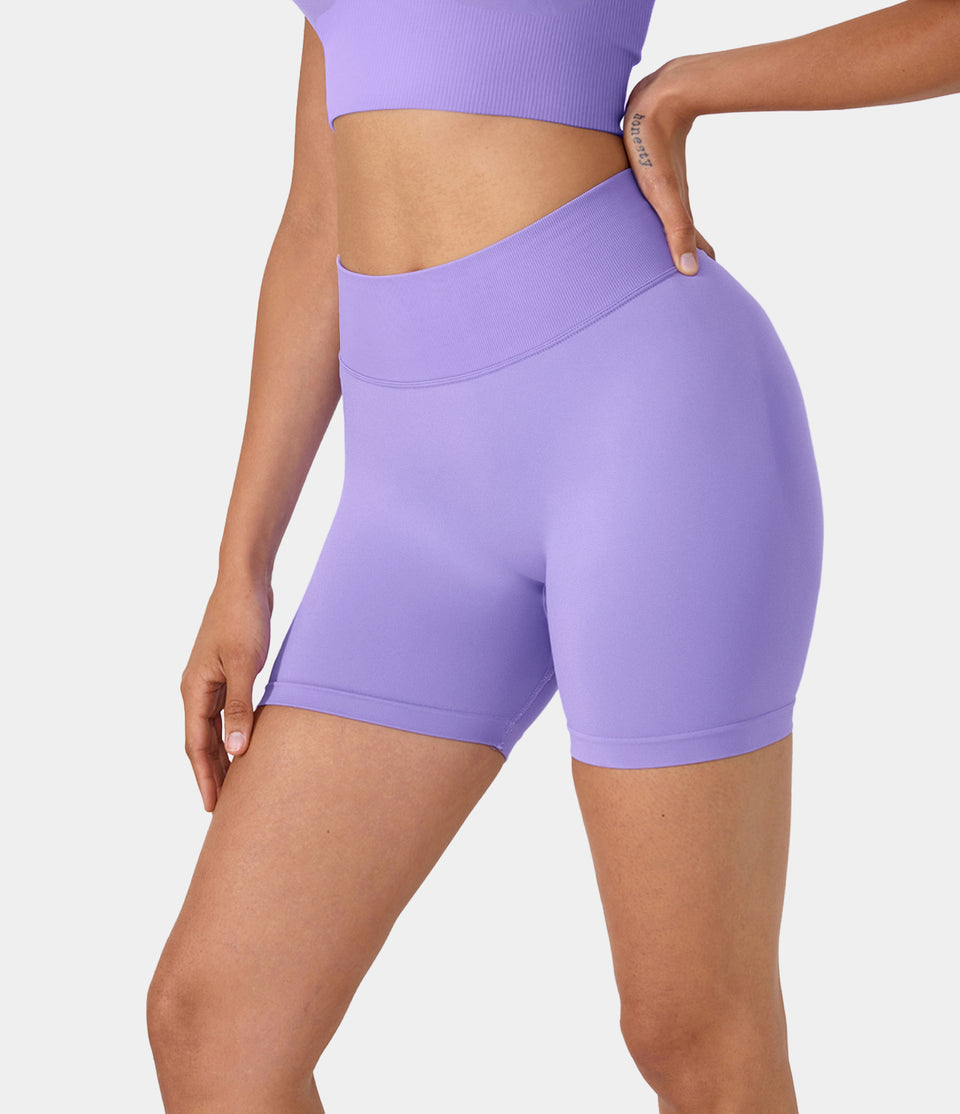 Seamless Flow Mid Rise Ruched Yoga Biker Shorts