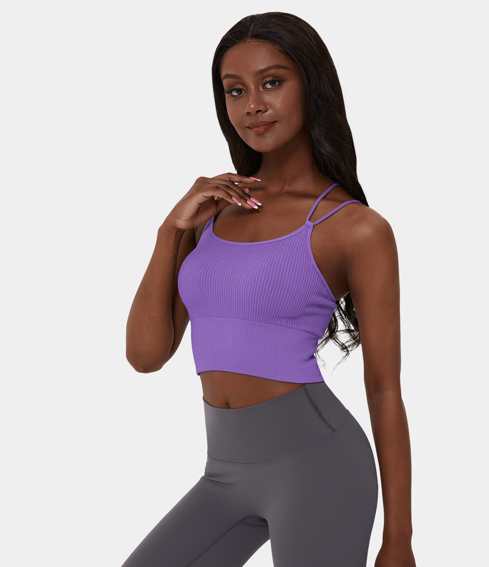 Seamless Flow Double Straps V Back Cropped Yoga Tank Top