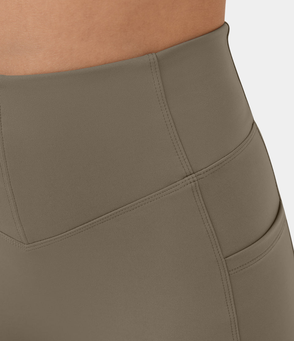 High Waisted V Shaped Sandwich Waistband Tummy Control Side Pocket Yoga Biker Shorts 3''
