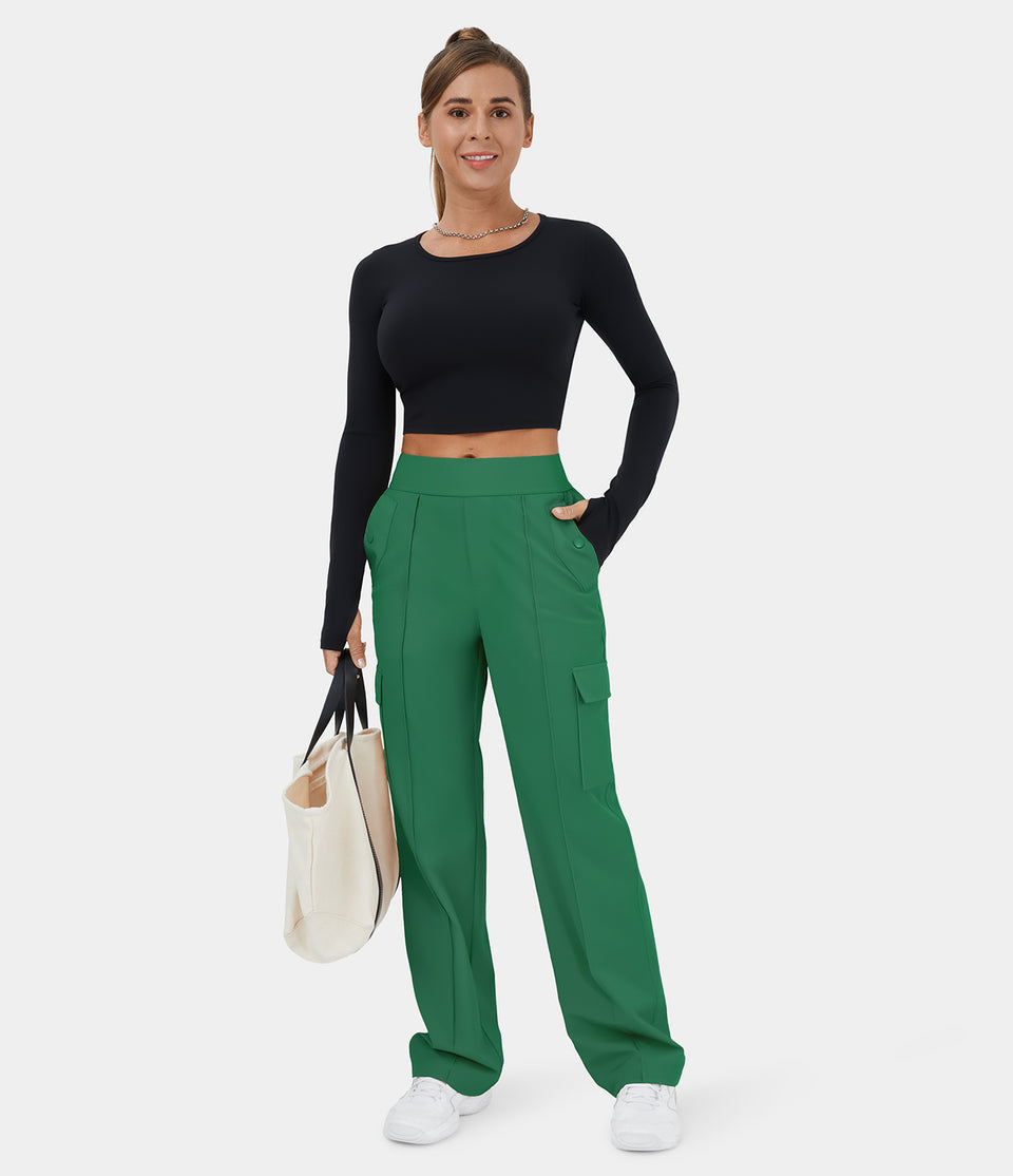 High Waisted Multiple Pockets Wide Leg Casual Cargo Pants