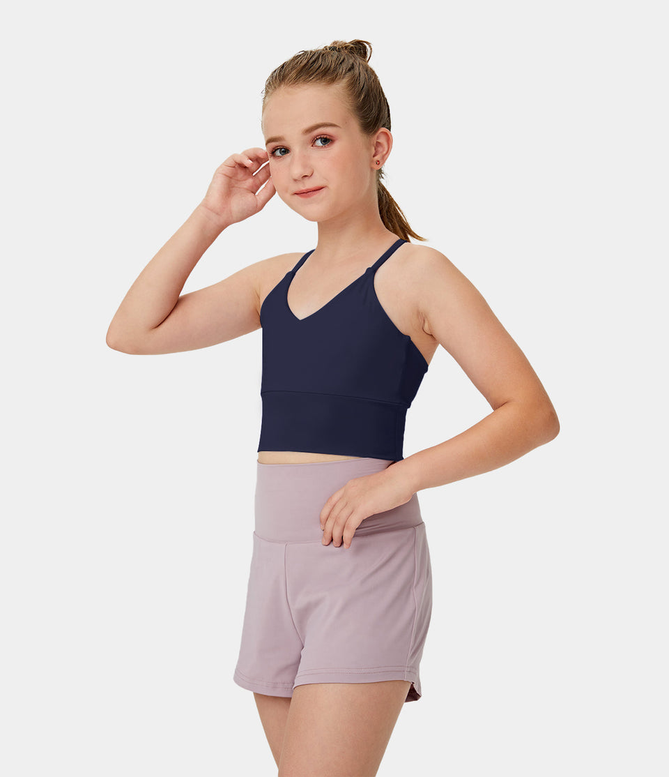 Softlyzero™ Plush V Neck Backless Crisscross Workout Cropped Cami-Girl's