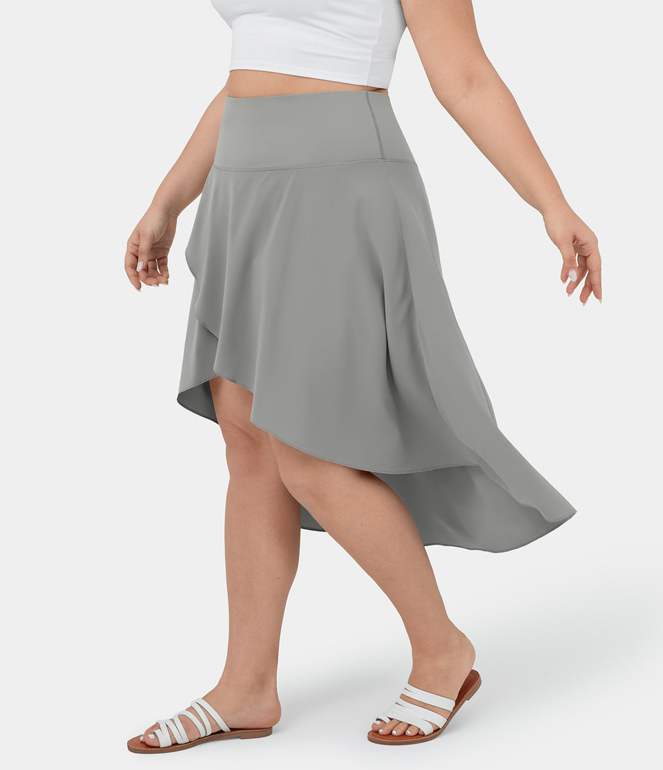 Breezeful™ High Waisted Asymmetric Ruffle High Low Flowy 2-in-1 Quick Dry Dance Plus Size Skirt